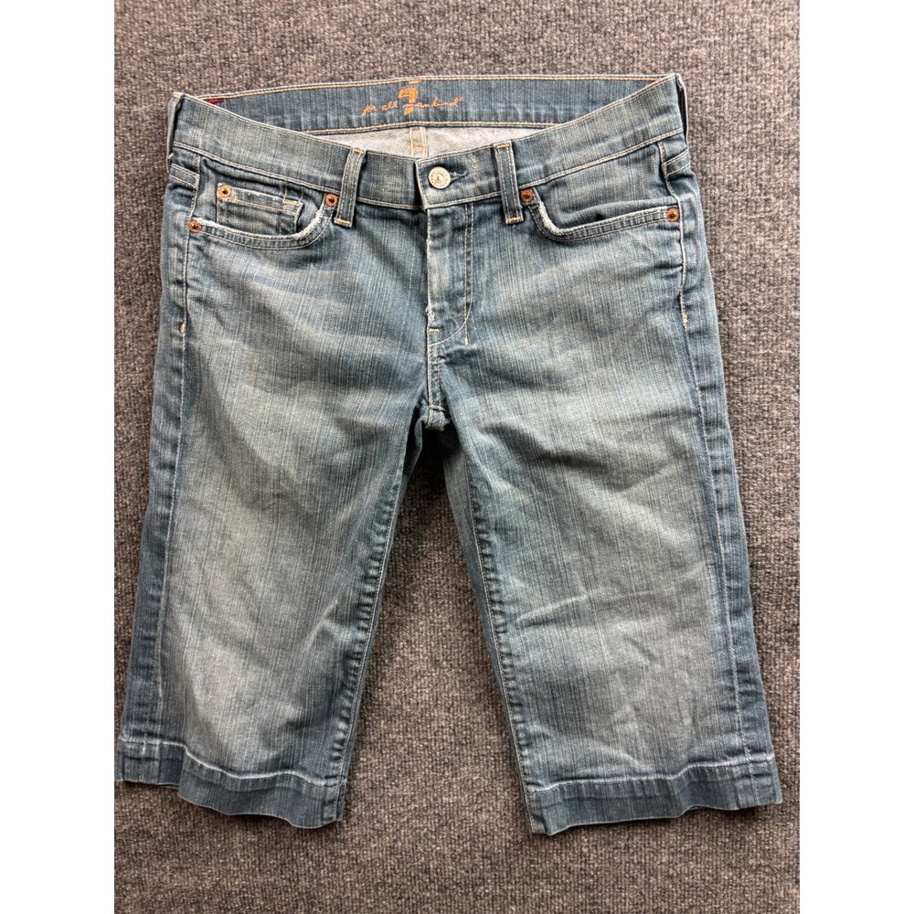 7 For All Mankind Bermuda Shorts Women 29 Blue Denim Embroidered Pockets